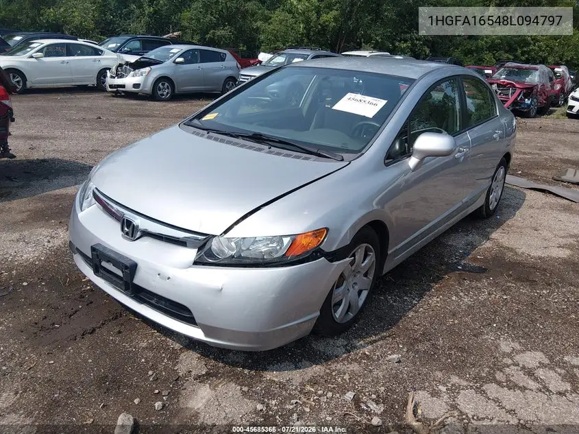 2008 Honda Civic Lx VIN: 1HGFA16548L094797 Lot: 45685366