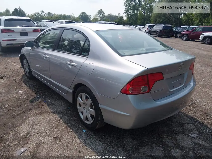 2008 Honda Civic Lx VIN: 1HGFA16548L094797 Lot: 45685366
