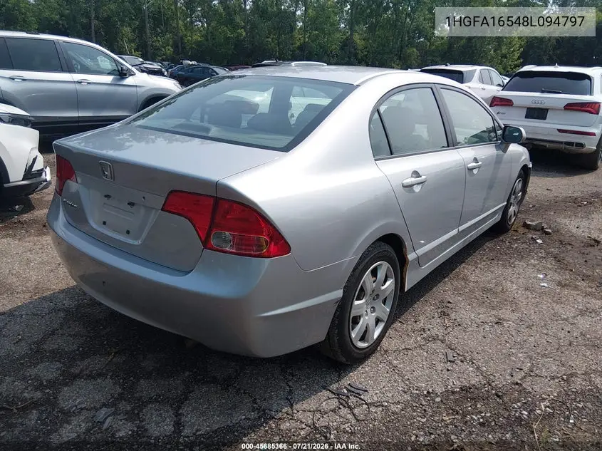 2008 Honda Civic Lx VIN: 1HGFA16548L094797 Lot: 45685366