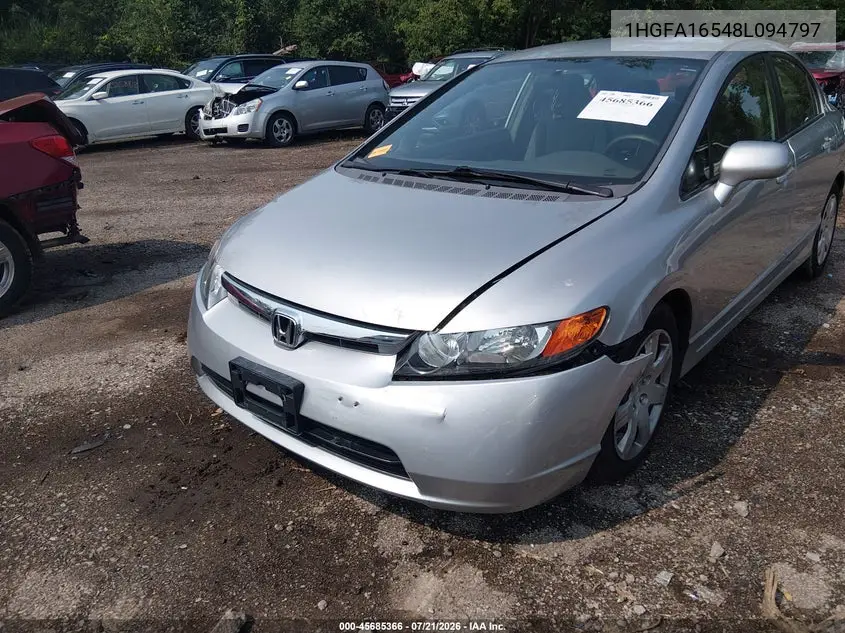 2008 Honda Civic Lx VIN: 1HGFA16548L094797 Lot: 45685366