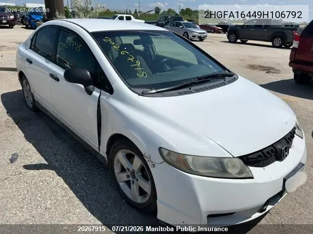 2009 Honda Civic Dx-G VIN: 2HGFA16449H106792 Lot: 20267915