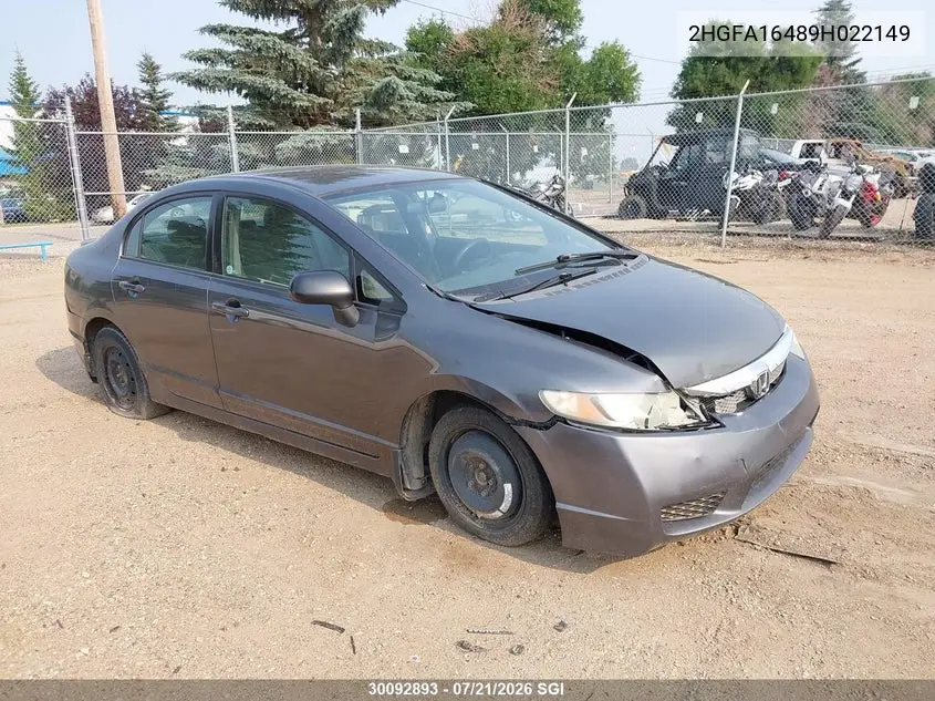 2009 Honda Civic Dx-G VIN: 2HGFA16489H022149 Lot: 30092893