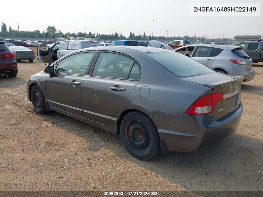 2009 Honda Civic Dx-G VIN: 2HGFA16489H022149 Lot: 30092893