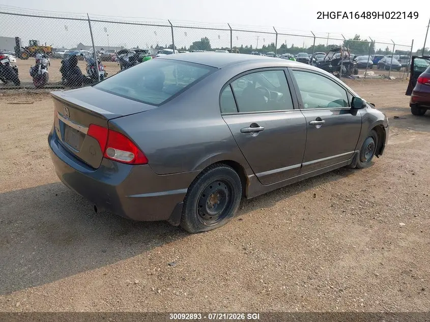 2009 Honda Civic Dx-G VIN: 2HGFA16489H022149 Lot: 30092893