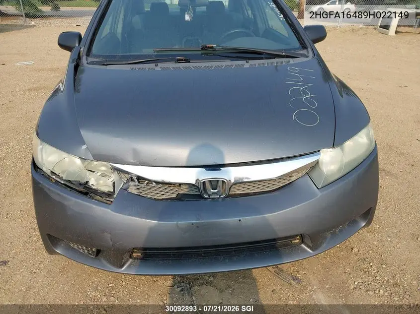 2009 Honda Civic Dx-G VIN: 2HGFA16489H022149 Lot: 30092893