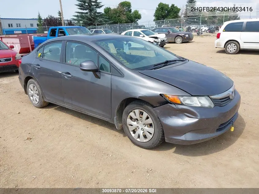 2012 Honda Civic Lx VIN: 2HGFB2F43CH053416 Lot: 30093870