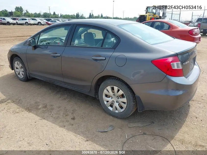 2012 Honda Civic Lx VIN: 2HGFB2F43CH053416 Lot: 30093870