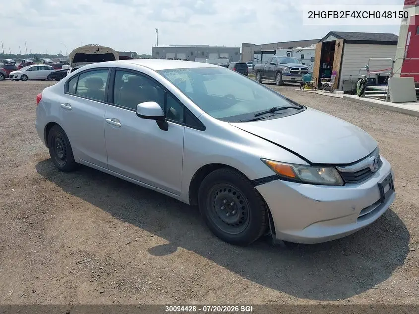 2012 Honda Civic Lx VIN: 2HGFB2F4XCH048150 Lot: 30094428