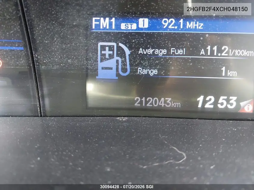 2012 Honda Civic Lx VIN: 2HGFB2F4XCH048150 Lot: 30094428