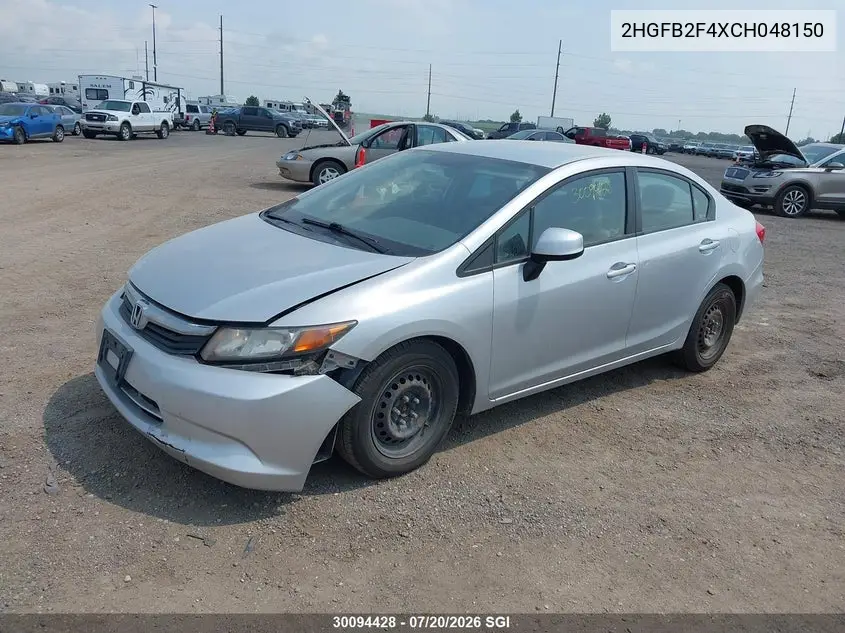 2012 Honda Civic Lx VIN: 2HGFB2F4XCH048150 Lot: 30094428