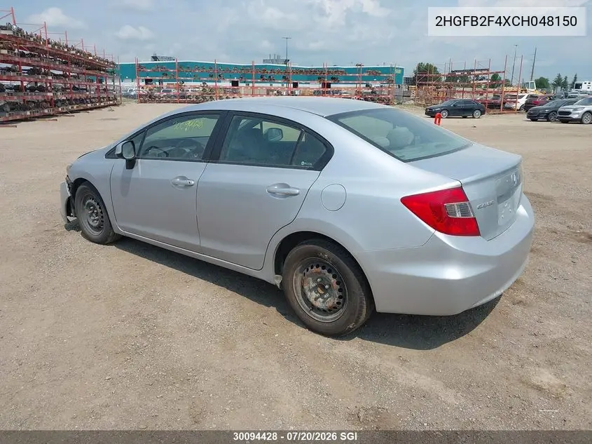 2012 Honda Civic Lx VIN: 2HGFB2F4XCH048150 Lot: 30094428