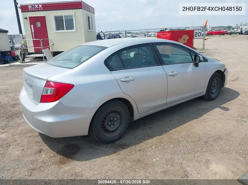 2012 Honda Civic Lx VIN: 2HGFB2F4XCH048150 Lot: 30094428