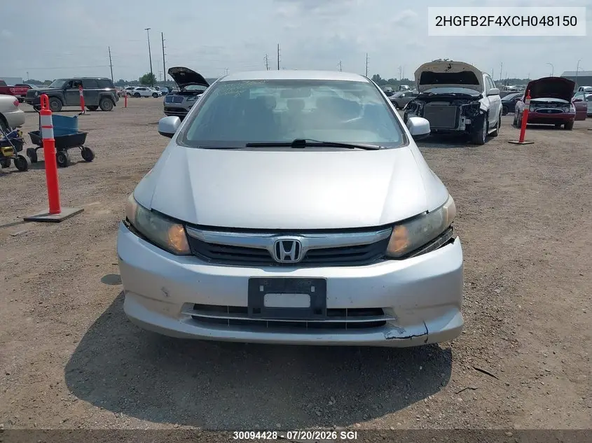 2012 Honda Civic Lx VIN: 2HGFB2F4XCH048150 Lot: 30094428