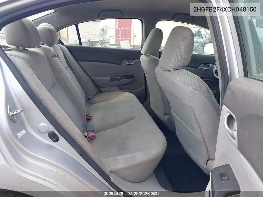 2012 Honda Civic Lx VIN: 2HGFB2F4XCH048150 Lot: 30094428