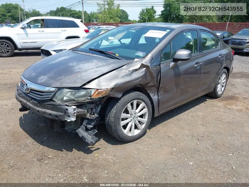 2012 Honda Civic Ex-L VIN: 2HGFB2F92CH543955 Lot: 45615102