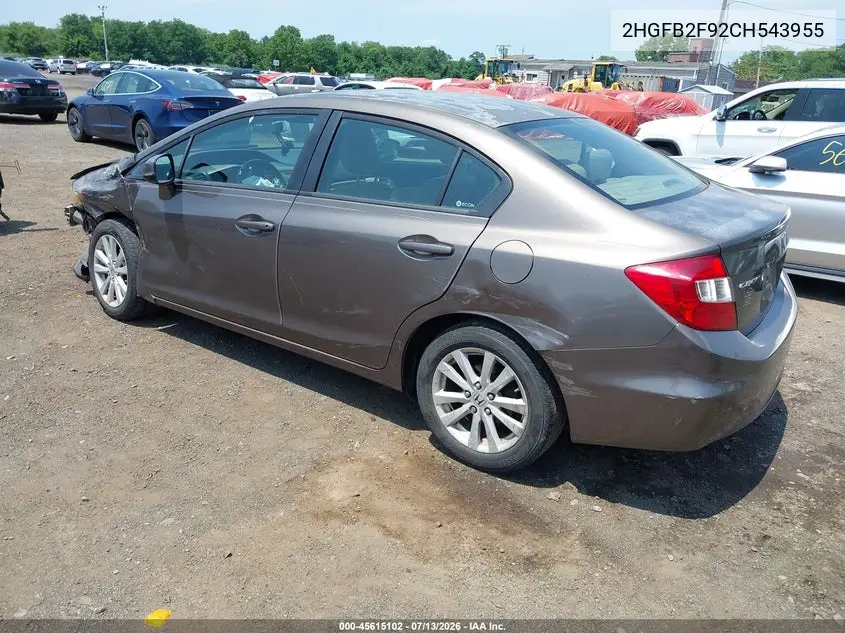 2012 Honda Civic Ex-L VIN: 2HGFB2F92CH543955 Lot: 45615102