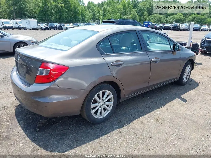 2012 Honda Civic Ex-L VIN: 2HGFB2F92CH543955 Lot: 45615102