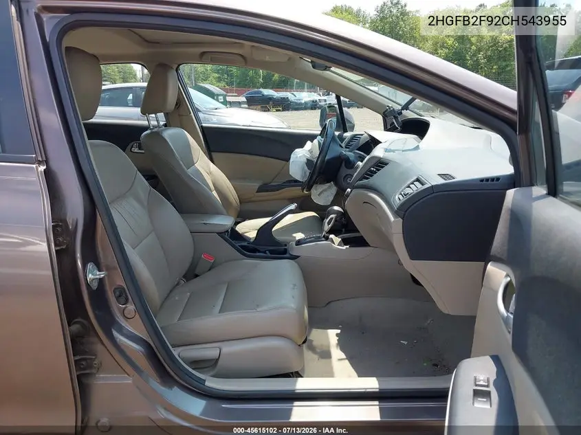 2012 Honda Civic Ex-L VIN: 2HGFB2F92CH543955 Lot: 45615102