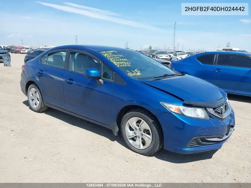 2013 Honda Civic Lx VIN: 2HGFB2F40DH024442 Lot: 12653494X