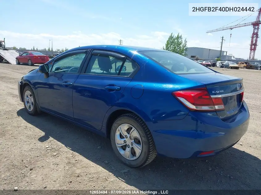 2013 Honda Civic Lx VIN: 2HGFB2F40DH024442 Lot: 12653494X