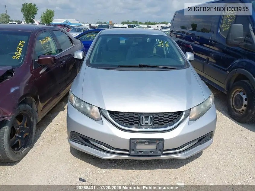 2013 Honda Civic Lx VIN: 2HGFB2F48DH033955 Lot: 20268431