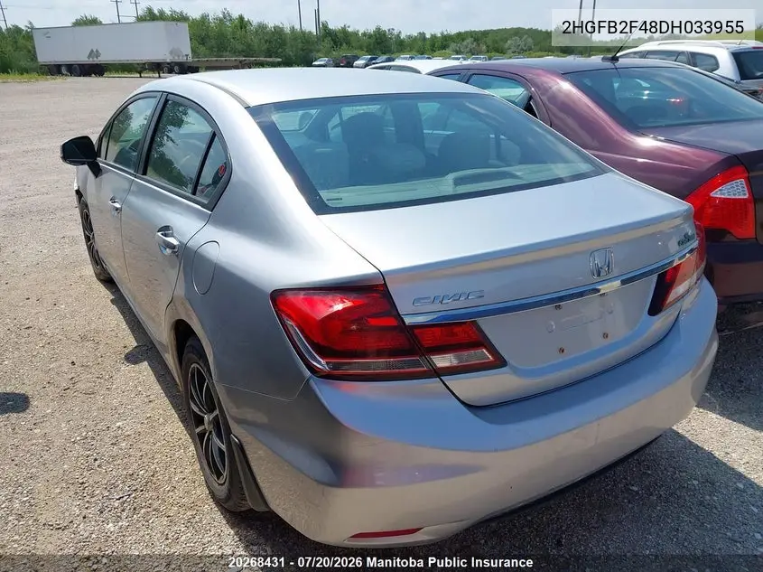 2013 Honda Civic Lx VIN: 2HGFB2F48DH033955 Lot: 20268431