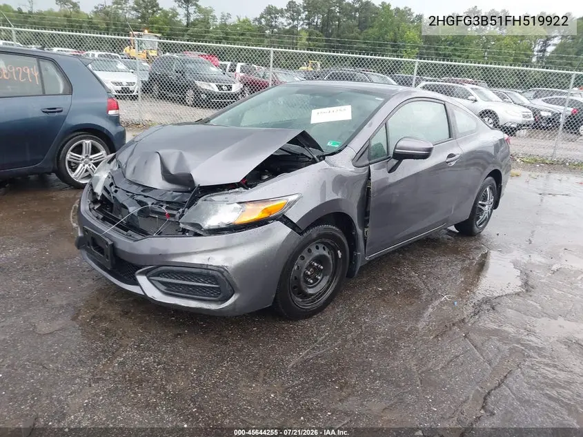 2015 Honda Civic Lx VIN: 2HGFG3B51FH519922 Lot: 45644255