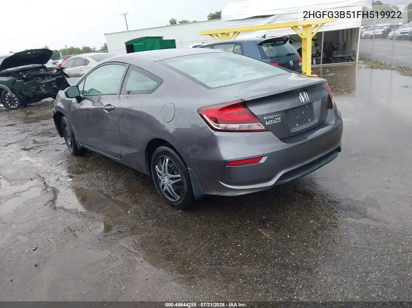 2015 Honda Civic Lx VIN: 2HGFG3B51FH519922 Lot: 45644255