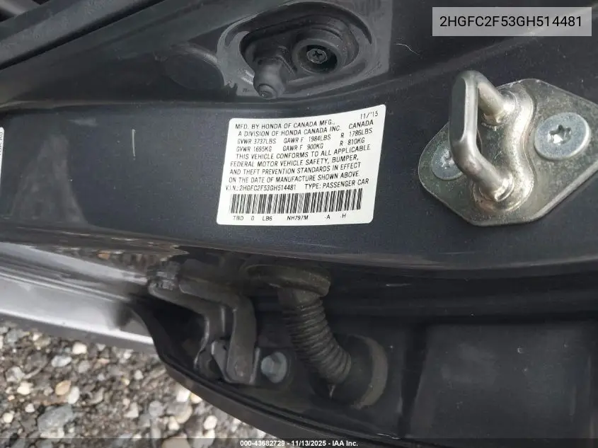 2HGFC2F53GH514481 2016 Honda Civic Lx