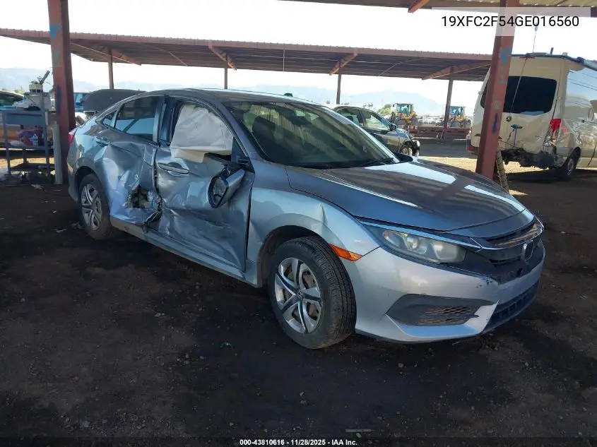 19XFC2F54GE016560 2016 Honda Civic Lx