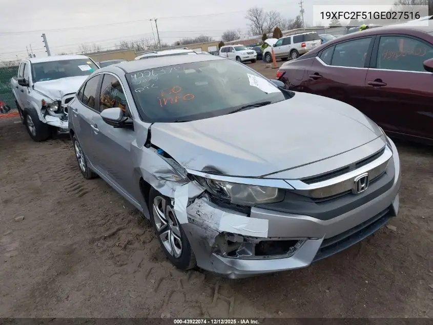 19XFC2F51GE027516 2016 Honda Civic Lx