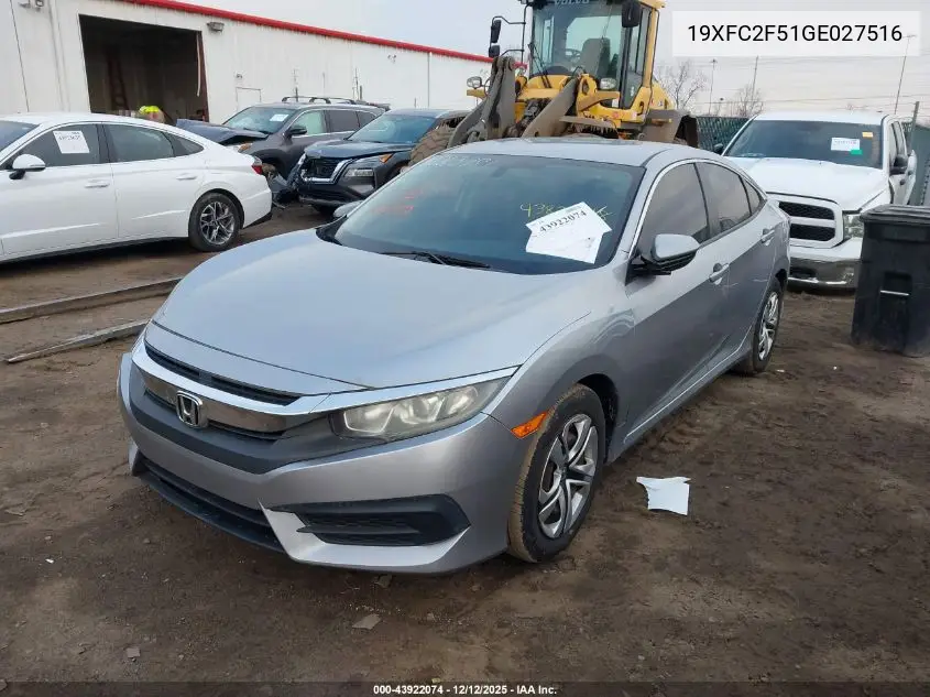 19XFC2F51GE027516 2016 Honda Civic Lx