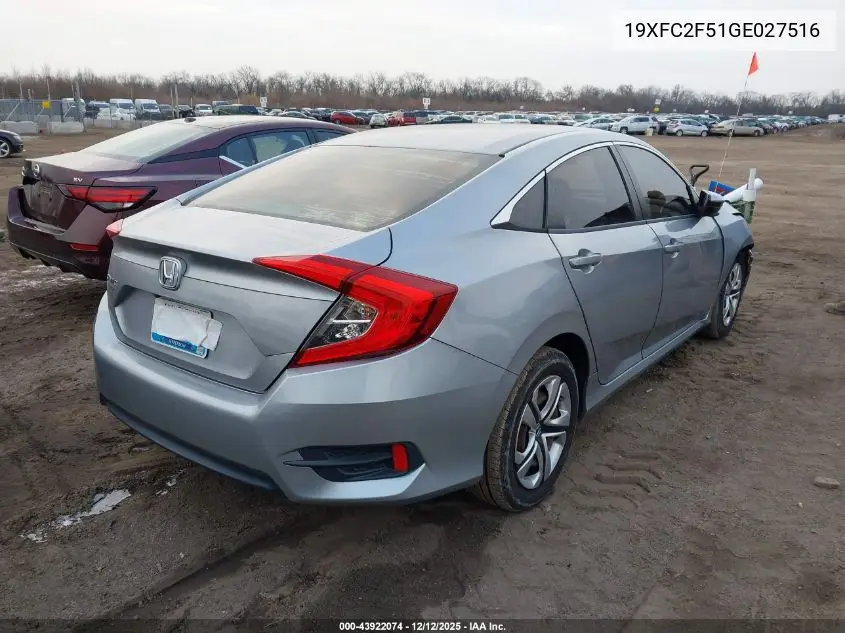 19XFC2F51GE027516 2016 Honda Civic Lx