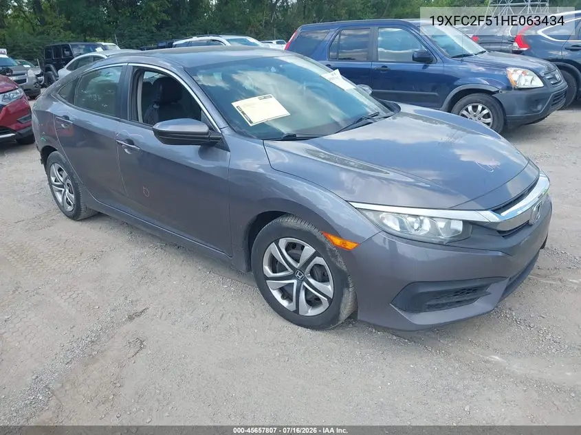 2017 Honda Civic Lx VIN: 19XFC2F51HE063434 Lot: 45657807