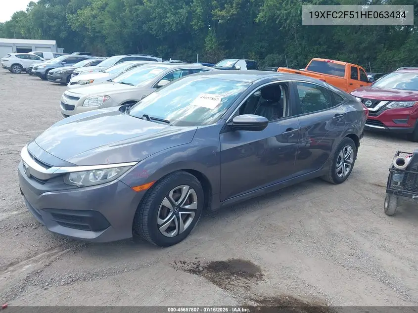 2017 Honda Civic Lx VIN: 19XFC2F51HE063434 Lot: 45657807