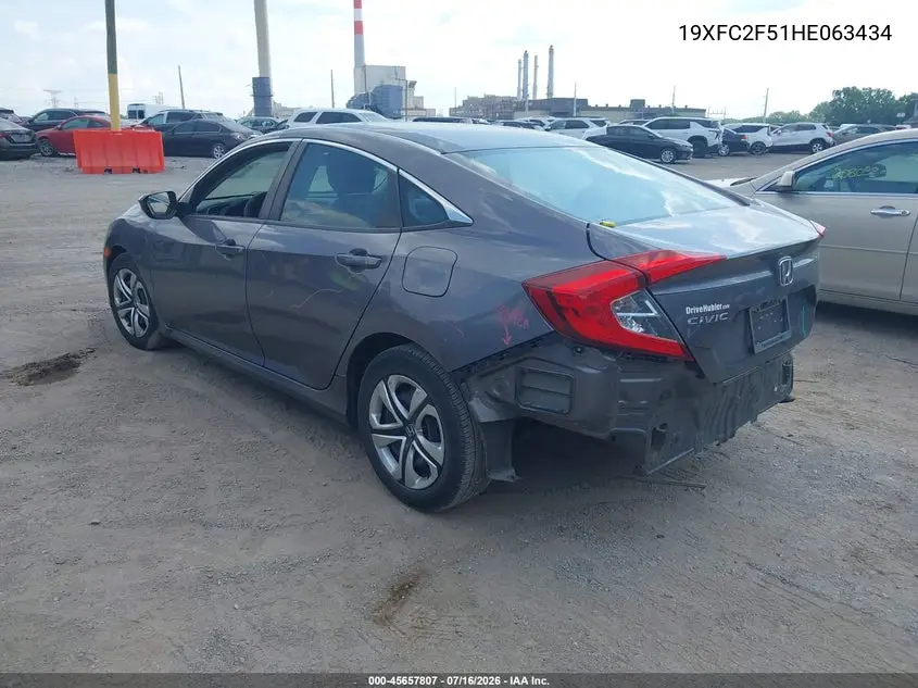 2017 Honda Civic Lx VIN: 19XFC2F51HE063434 Lot: 45657807