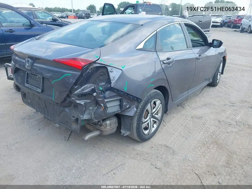 2017 Honda Civic Lx VIN: 19XFC2F51HE063434 Lot: 45657807