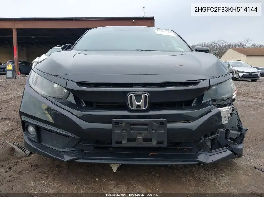 2HGFC2F83KH514144 2019 Honda Civic Sport