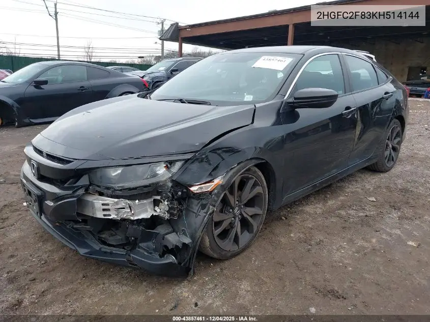 2HGFC2F83KH514144 2019 Honda Civic Sport