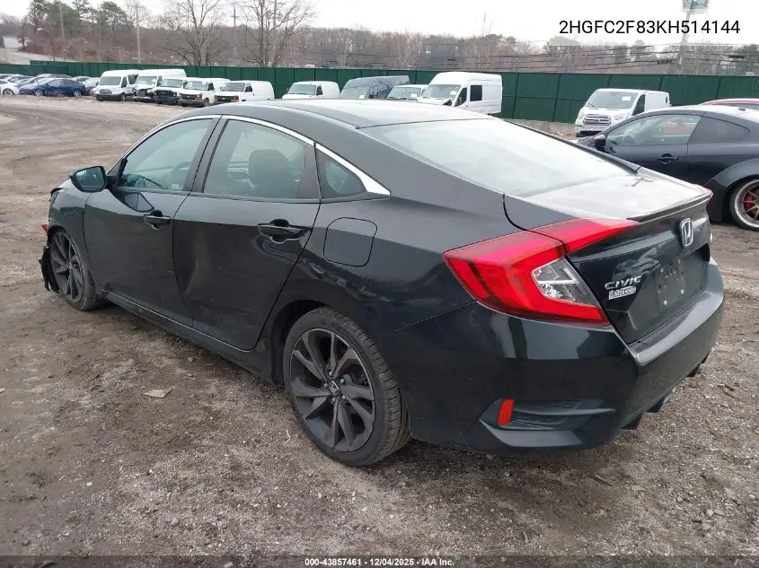 2HGFC2F83KH514144 2019 Honda Civic Sport