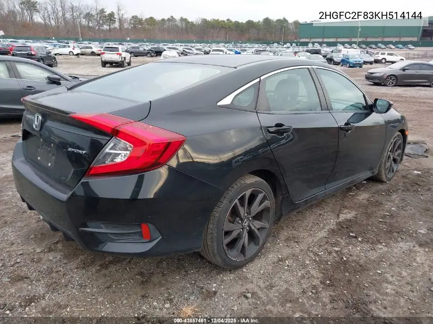 2HGFC2F83KH514144 2019 Honda Civic Sport