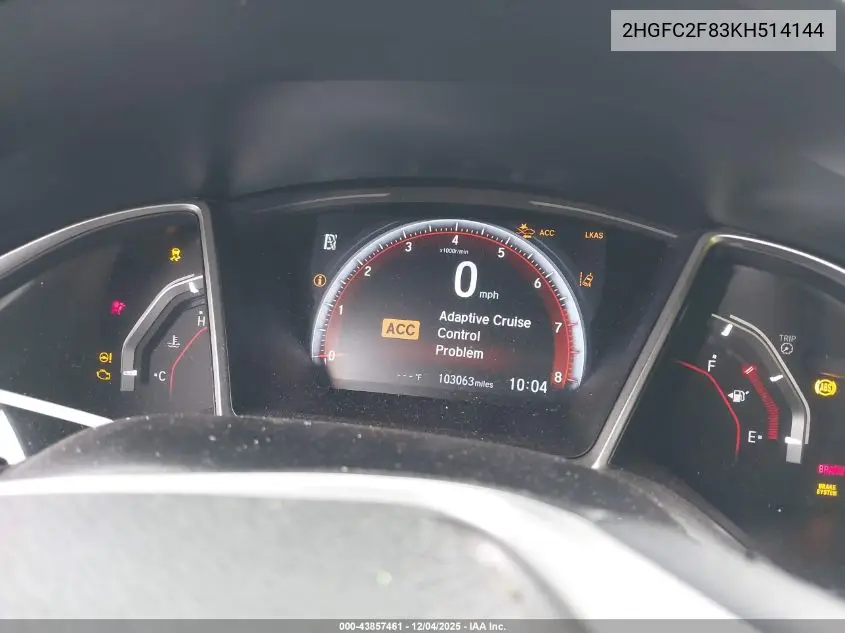 2HGFC2F83KH514144 2019 Honda Civic Sport