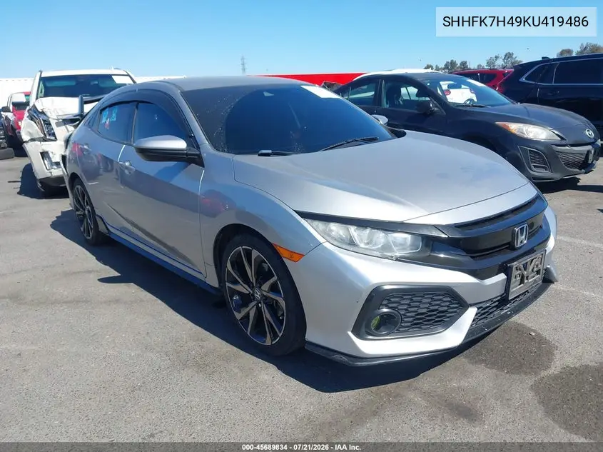 2019 Honda Civic Sport VIN: SHHFK7H49KU419486 Lot: 45689834