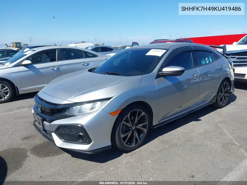 2019 Honda Civic Sport VIN: SHHFK7H49KU419486 Lot: 45689834