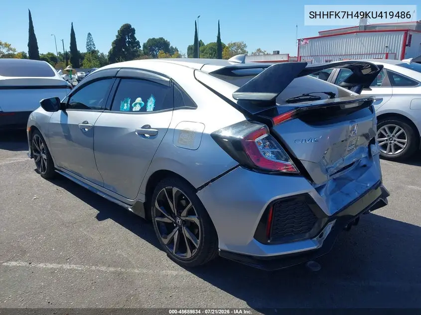 2019 Honda Civic Sport VIN: SHHFK7H49KU419486 Lot: 45689834