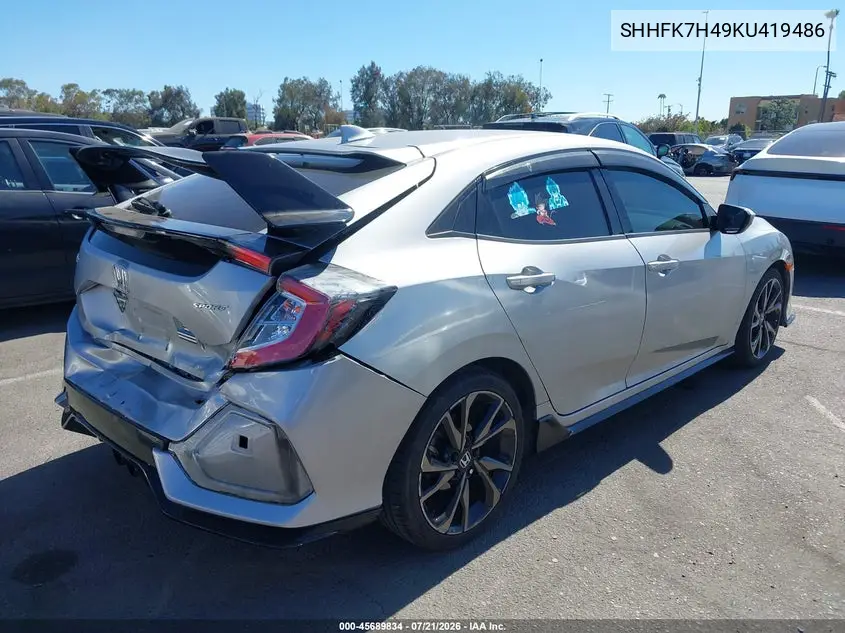 2019 Honda Civic Sport VIN: SHHFK7H49KU419486 Lot: 45689834