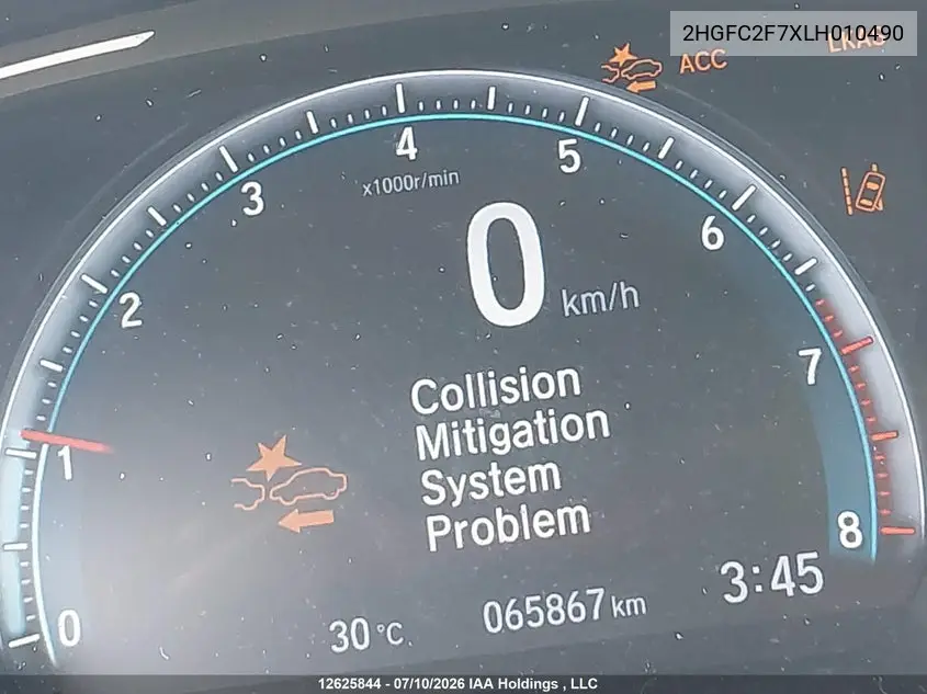 2020 Honda Civic VIN: 2HGFC2F7XLH010490 Lot: 12625844