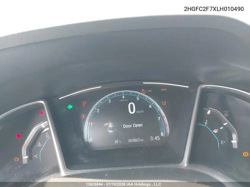 2020 Honda Civic VIN: 2HGFC2F7XLH010490 Lot: 12625844