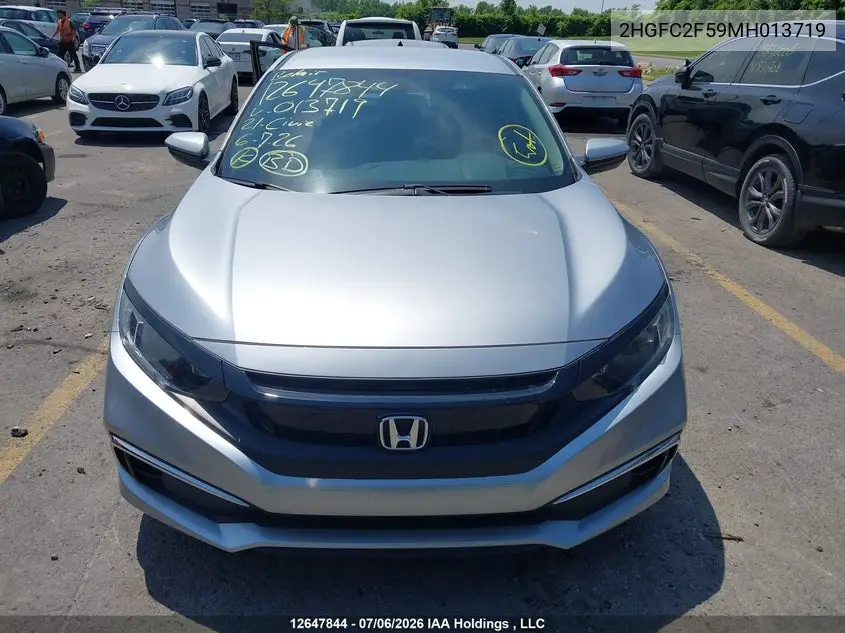 2021 Honda Civic Lx VIN: 2HGFC2F59MH013719 Lot: 12647844