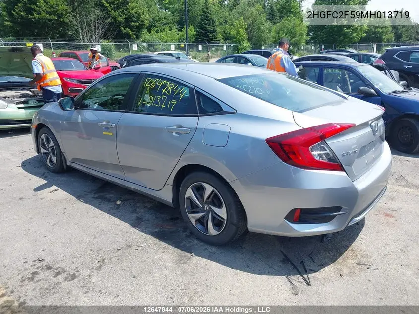 2021 Honda Civic Lx VIN: 2HGFC2F59MH013719 Lot: 12647844